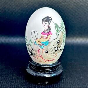 Vintage Hand Painted Asian Chinese Japanese Oriental Geisha Egg Shell